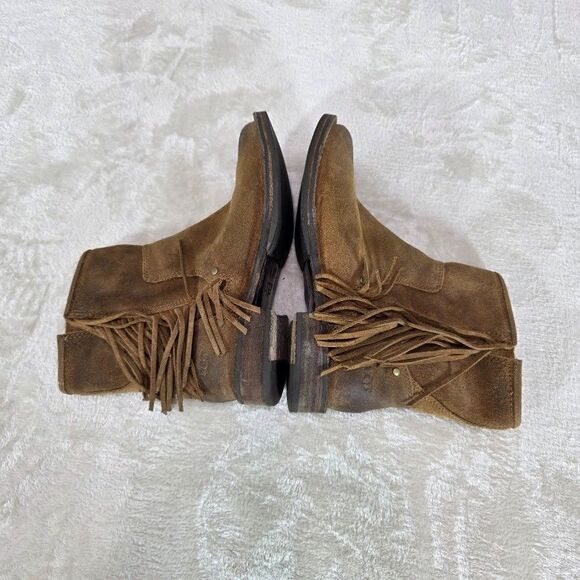 UGG 1002856 Layne 6.5 Brown Fringed Suede Side Zip Ankle Boots Smashed Buffed - Picture 2 of 7